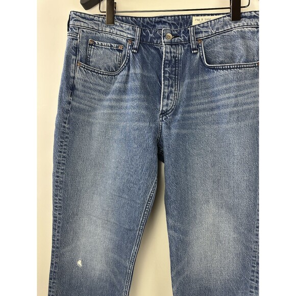 Rag & Bone Rosa Mid-Rise Boyfriend Jeans in Malibu Blue Denim Button Fly Size 34 - Picture 6 of 16